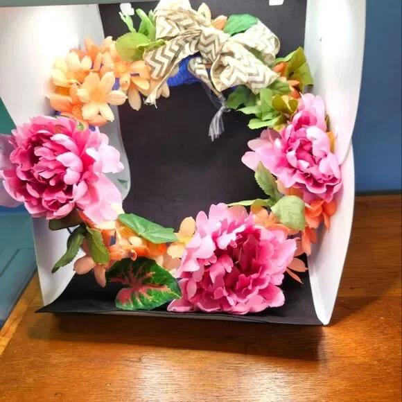 Hand Crafted Pink Peony Floral Wreath  Summer Door Wall Decoration