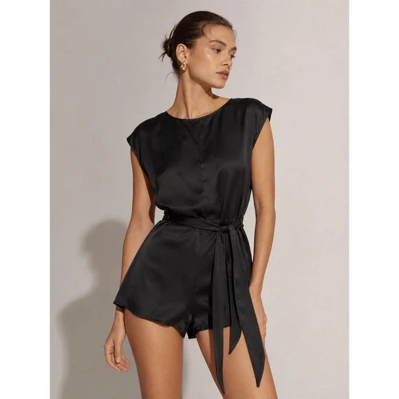 Minimalist Quiet Luxury 100% Silk Black Romper 0S Jumpsuit Maximalist Oversized