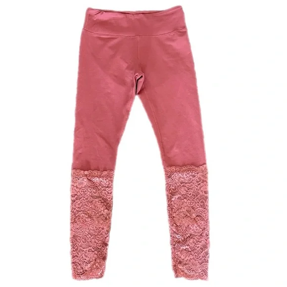Fabletics Solar Statement PowerHold Lace Bottom Leggings in terracotta Size XS