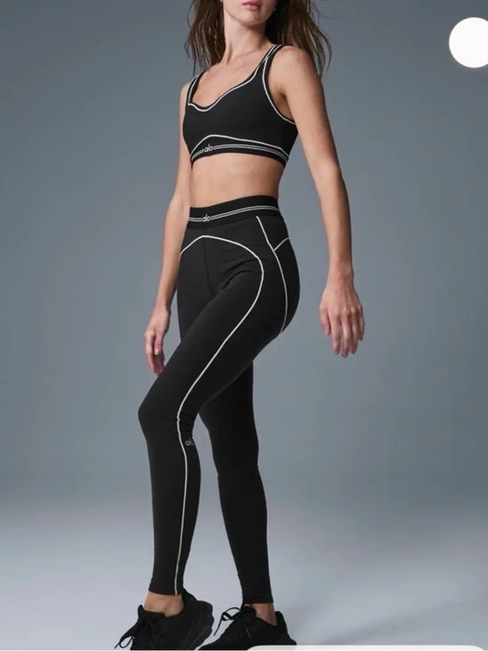ALO Yoga Black Leggings with White Piping