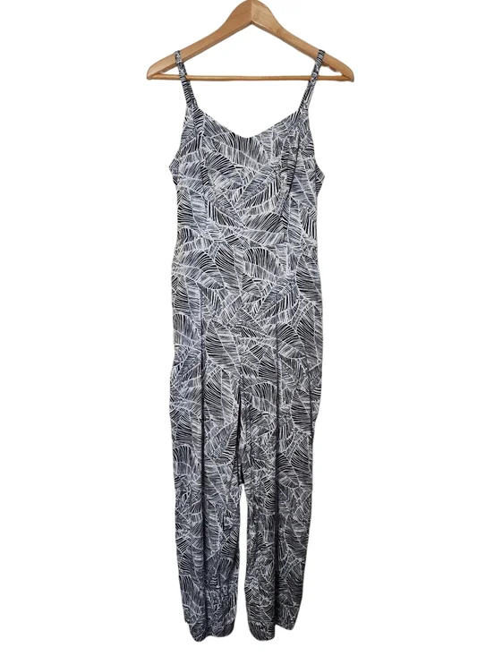 Old Navy Black and White Palm Print Cami Jumpsuit Womens Medium Vacation Resort