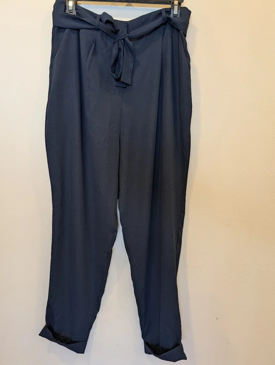 ASOS Navy Tailored Trousers with Tie Waist
