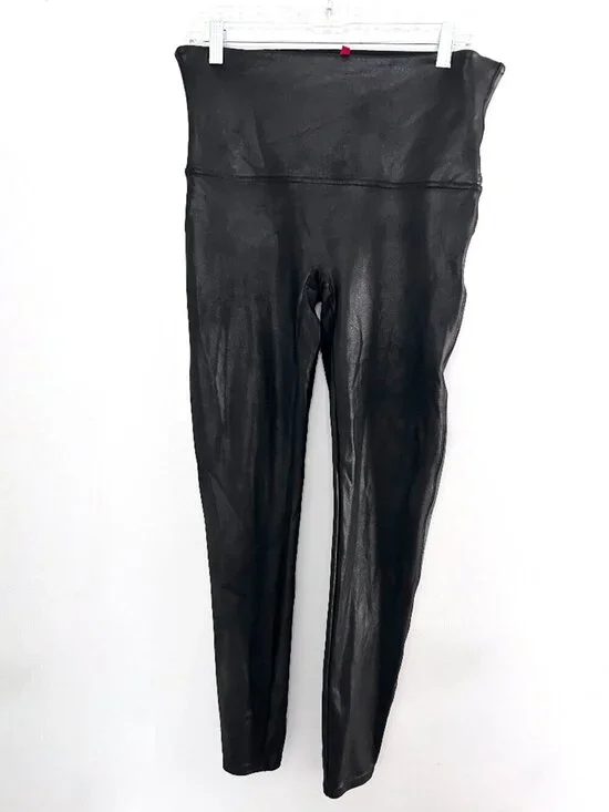 Spanx Women’s Black Faux Leather Pull On High Rise Shaping Leggings - 1X