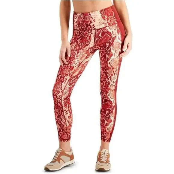 Ideology Women's Snakeskin-Print Pull-On High-Rise 7/8 Leggings Red S
