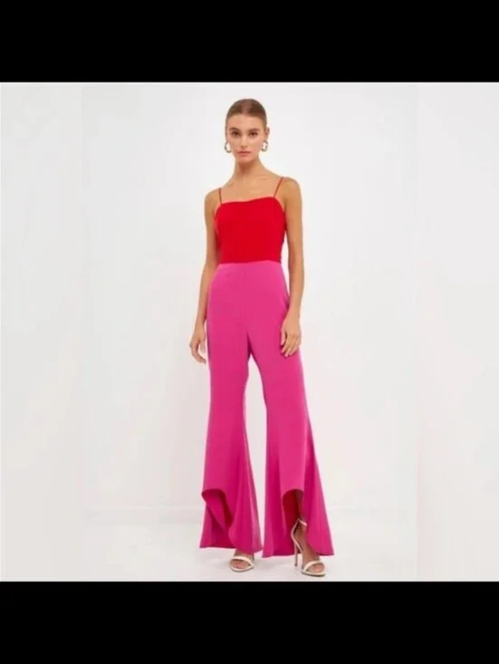 ENDLESS ROSE Red & Pink Color block Jumpsuit - Size Small