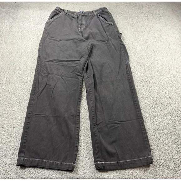 Aeropostale Womens Carpenter Pants Black Contrast Stitch Wide Leg Utility Large