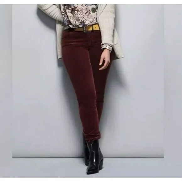 Cabi Skinny Corduroy Pants Womens 2 Wine Red Stretch