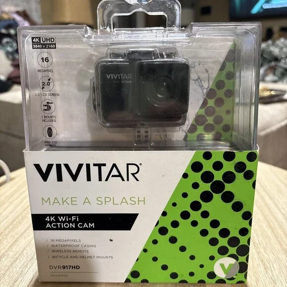 New Sealed Vivitar DVR 917HD 4K Action Camera Waterproof Remote Mounts