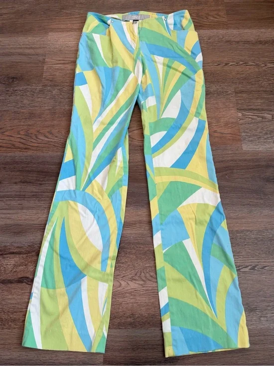 Versace Jeans Couture Vintage Multicolor Swirl Print Flare Trousers Size 28
