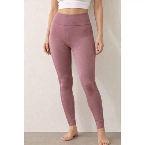 Seamless High Waisted Moto Ribbed Leggings Dusty‎ Rose Mauve Yoga Workout Pants