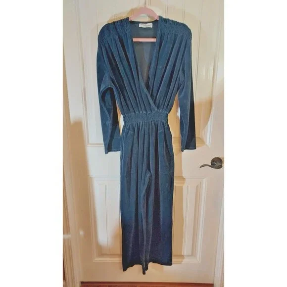 Saks Fifth Avenue Vintage Velvet Jumpsuit Black Quiet Luxury Lagenlook Parisian