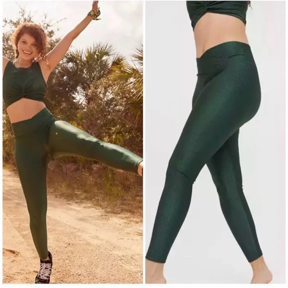 Aerie Set Ribbed Shine Crossover Legging & Twist Front Sport Bra Tank Size Small