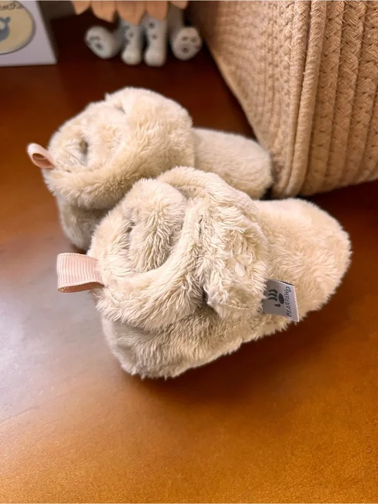 Soft Beige Plush Baby Booties - Bearpaw