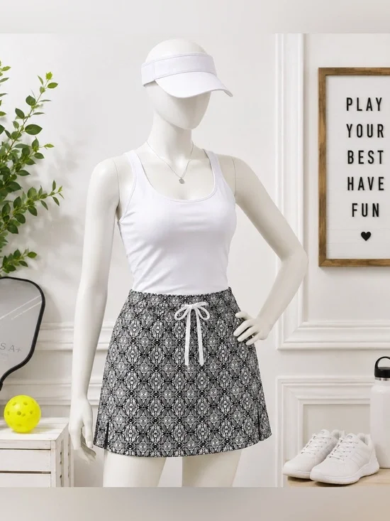 Croft & Barrow XL Black White Print Skort Golf Tennis Pickleball Athletic