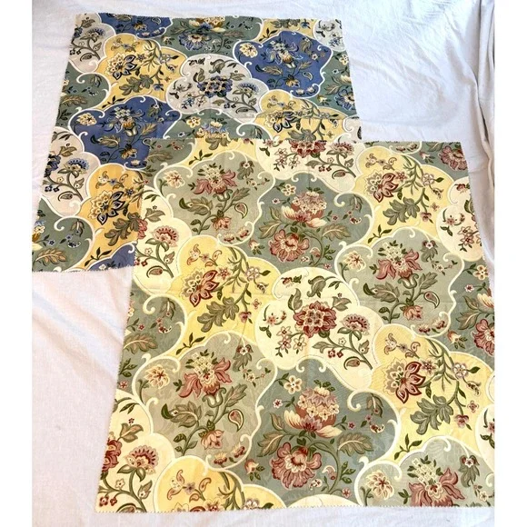 Lot of 2 floral brocade gold tone print design fabrics 24
