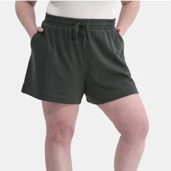 Terra‎ & Sky French Terry Drawstring Knit Shorts 2X Dark Green Aloe New NWT