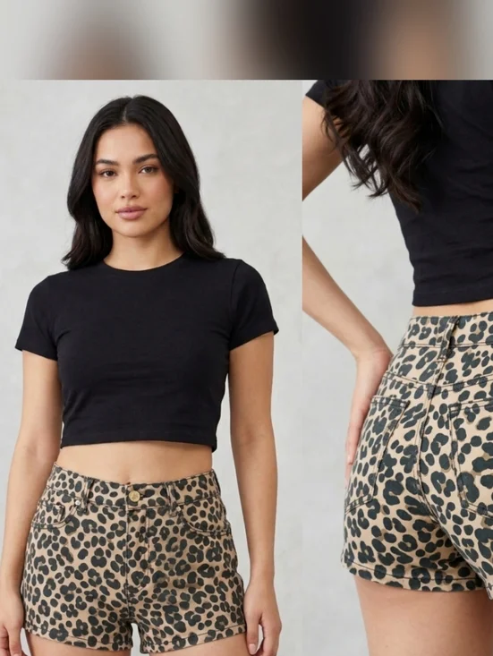 🐆 NWT Juicy Couture Black Label Leopard Print Denim Shorts - Sz 27