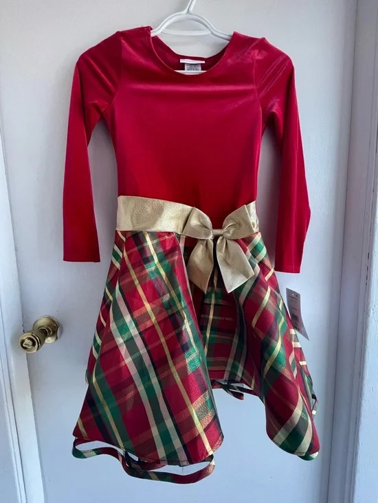 Bonnie Jean Girl’s Red and Gold Holiday Plaid Dress Size 10 NWT