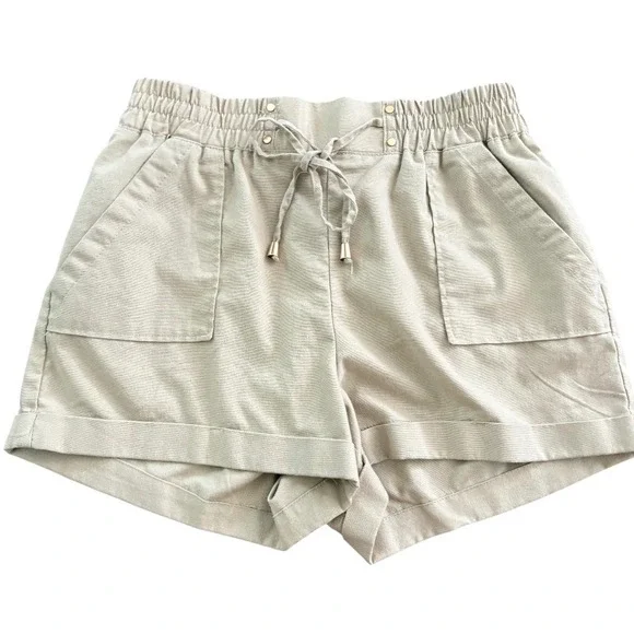 Ci Sono Linen Blend Shorts Womens Large Tan Beige Elastic Waist Cuffed