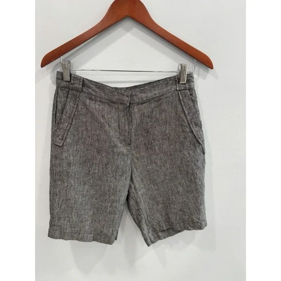 Saks Fifth Avenue 100% Linen Shorts Size 4 Gray Tailored Flat Front Summer Beach