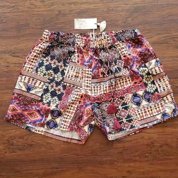 Johnny Was Geometric Bohemian Edgy Chic New Money Paperbag Shorts Size Medium