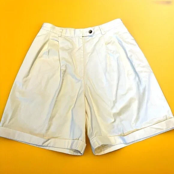 Charter Club Bermuda Twill Shorts Women's 14 Yellow Pleated Cuffed 100% Cotton