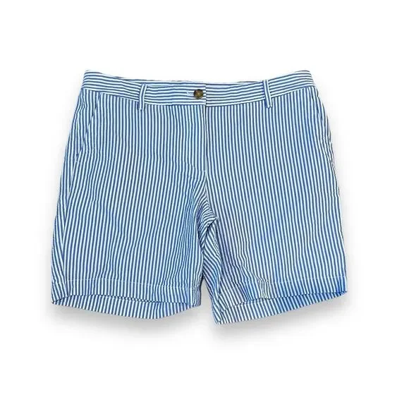 Talbots Seersucker Relaxed Chino Shorts 6 Blue White Striped 7