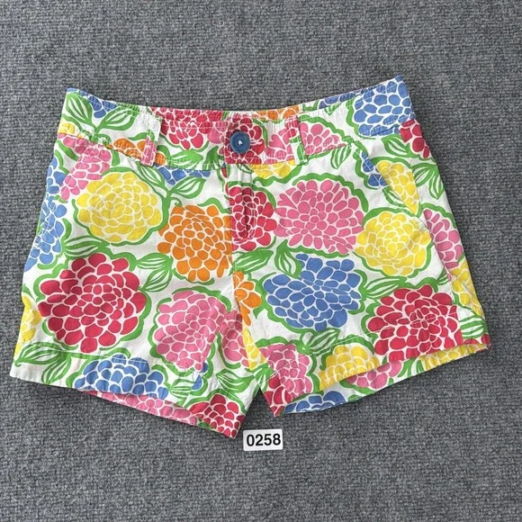 Lilly Pulitzer Shorts Womens 0 Callahan Minnie Zinny Print Cotton Floral Bright‎