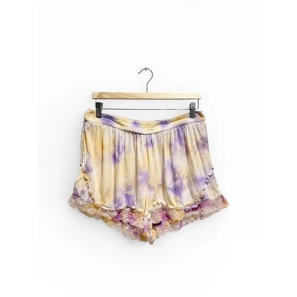 Anthropologie Tie Dye Lace Trim Smocked Lounge Shorts Large