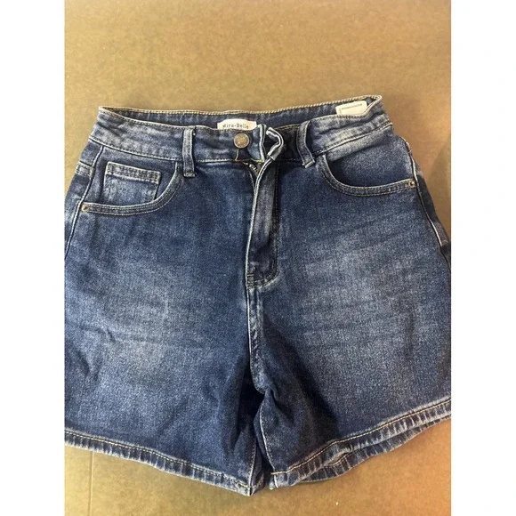 Mira Belle Womens High Waisted Denim Shorts Dark Wash Blue Casual Jean Shorts