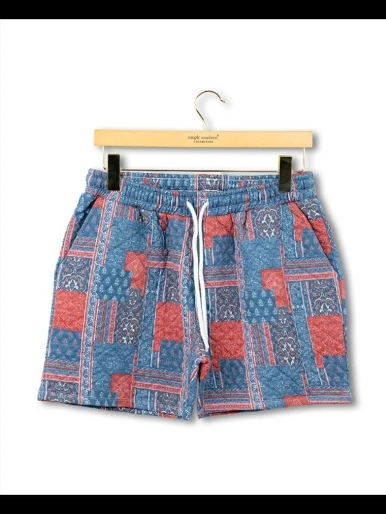 Nwt Simply Southern Blue Quilted Patchwork Shorts