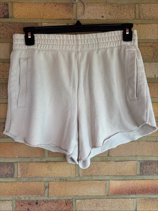 aerie Tan Elastic-Waist Roll Hem Athletic Fleece Shorts M
