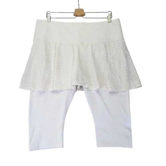 Athleta A Game 2 In 1 Crop Skirt‎ Leggings White Skapri XL 566735-01