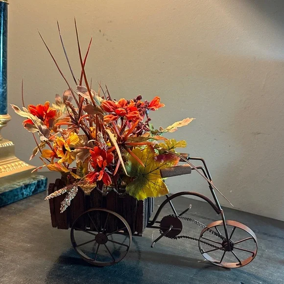 Rustic Orange Floral Tricycle Accent - Unbranded
