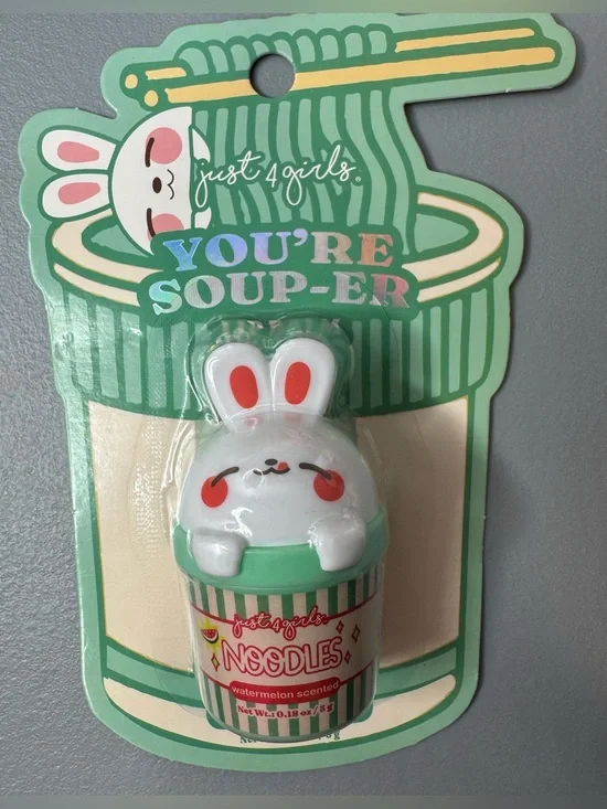 just4girls You're Soup-er Noodles lover Bunny topper Lip Balm watermelon scented