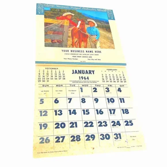 Vtg 1964 Farmers Friend Wall Calendar Month By Month Cowboy Horse Western Art