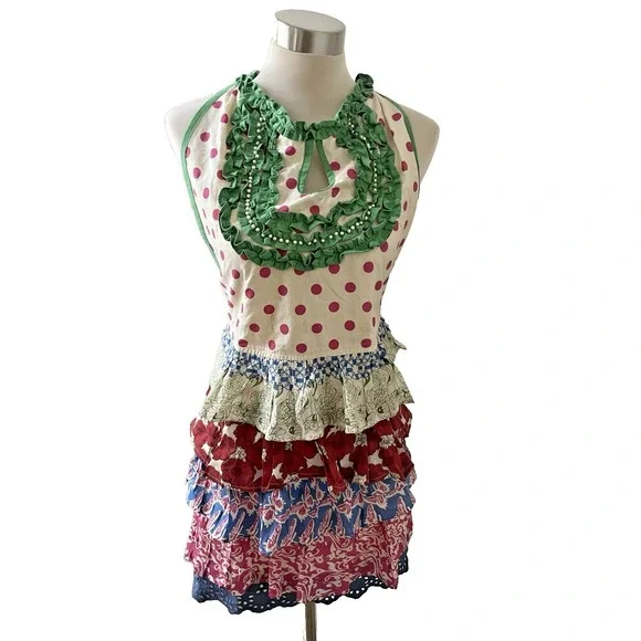 Pier 1 Imports Ruffled Boho Shabby Chic Full Apron Beads Eyelet Feminine