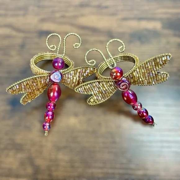 Dragon Fly Jeweled‎ Napkin Rings Set of 2 Kitchen Pier 1 Imports Holiday