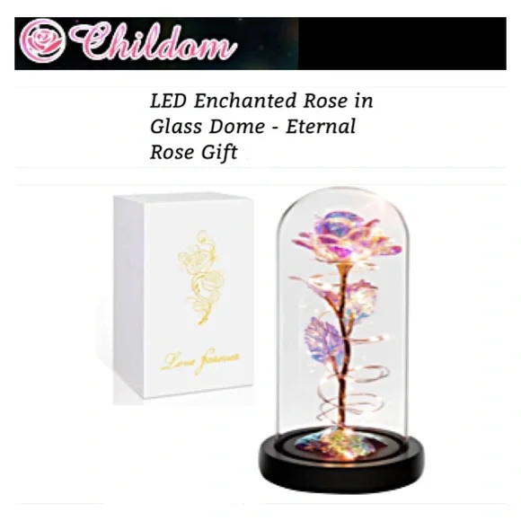 Love Forever LED light up Eternal Rose under Glass multi-colored Romantic Gift