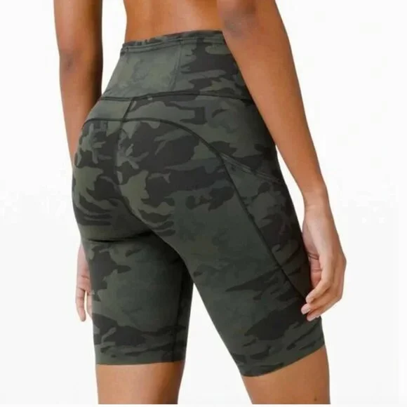 Lululemon fast and free spandex, biker shorts, green camouflage camo 4