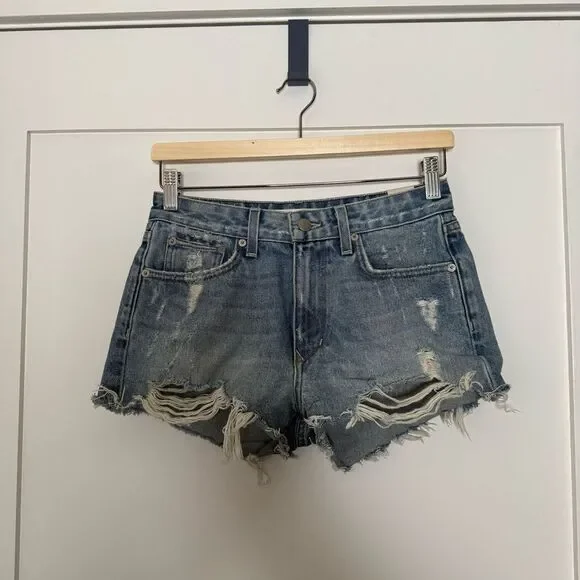 Lovers + Friends Denim Jack Shorts 2'' Womens Sz 25 Blue Distressed High Rise