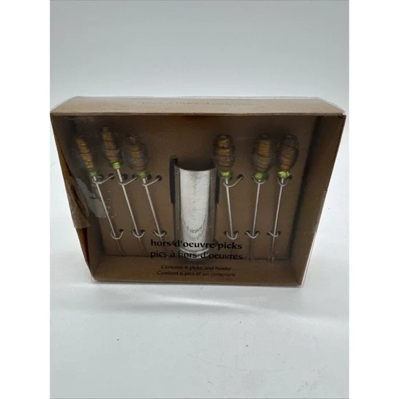 Pier 1 imports celebration hors d'oeuvre picks,‎ 6 picks & holder New In Box