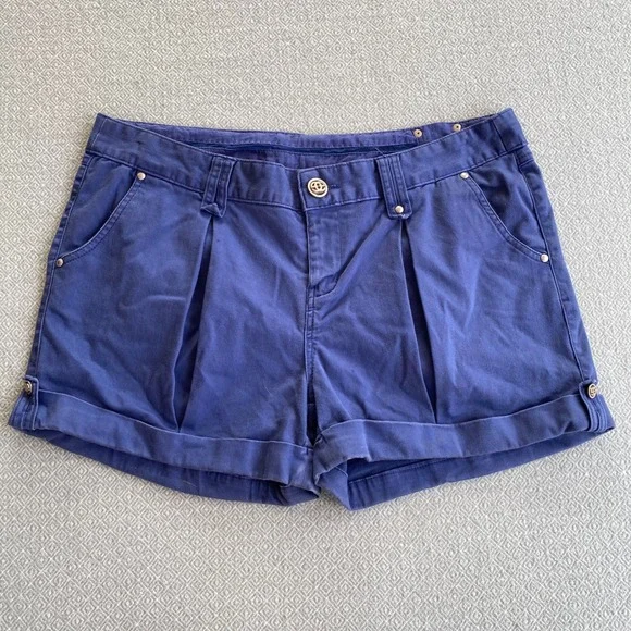 Red by Marc‎ Ecko Shorts Women 32 Blue Pleated Cuffed Twill Cotton Blend Casual