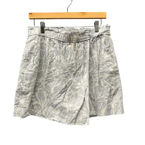Madewell Skort Womens Medium Linen Blend Floral Tie Waist Blue White Coastal NEW