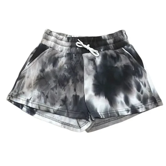•LOVE STREAK•BLACK/WHITE/GRAY TIE-DYE HIGH WAISTED LOUNGE SHORTS SIZE SMALL