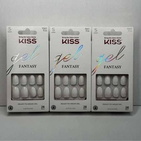 Kiss Gel Fantasy Press On Nails Short FC16 WHITE  93419‎ Lot Of 3 Pack