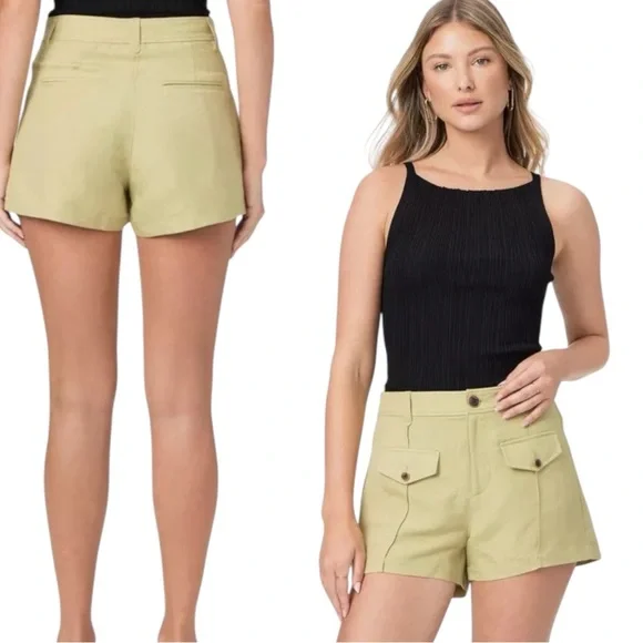 Paige Brittane Shorts For Women Pale Olive Linen Blend Pockets Size 12 NWT