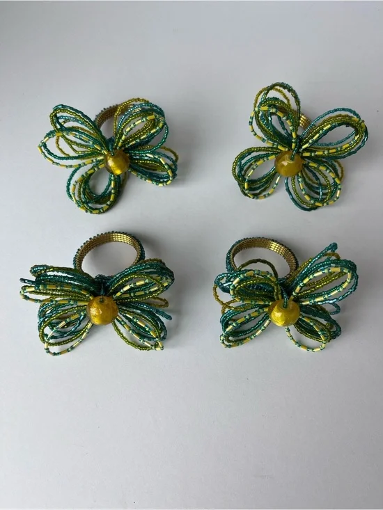 Pier 1 Butterfly Beaded Napkin Ring Set of 4