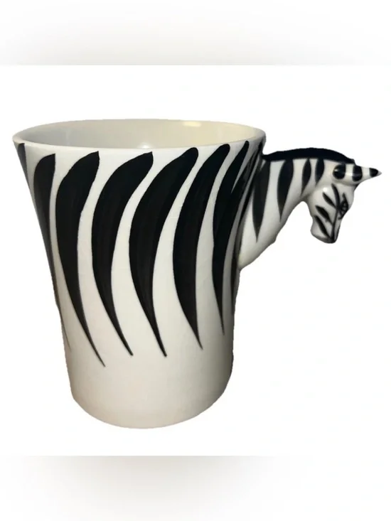 Pier 1 Imports Zebra Mug 3D Head Handle Stoneware Cup