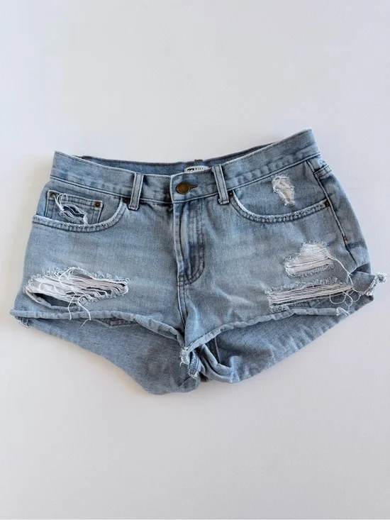 Billabong Distressed Denim Cutoff Shorts 26 Light Wash Cheeky 100% Cotton